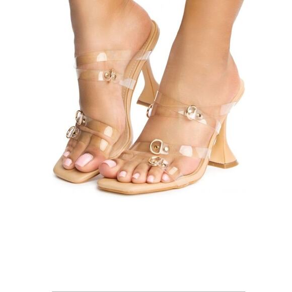 Cape Robbin Kassandra-Shi Clear Strap Nude Reverse Cone 4" High Heel 110 - Picture 3 of 10